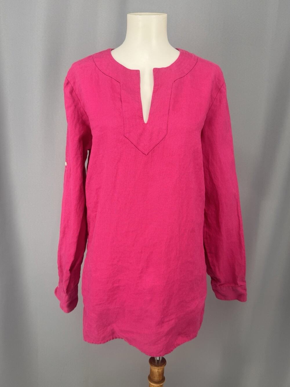 Lauren Ralph Lauren Tunic Top Womens Medium Pink 100% Linen Coastal Beach Boho